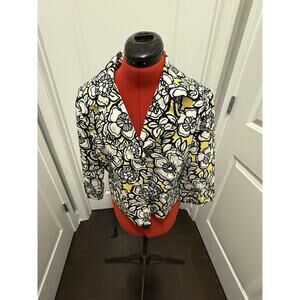 Hearts of Palm Womens Size 8 Floral Blazer Jacket Black White Yellow